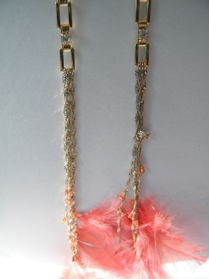 Bebe earrings stones chandelier peach gold feathers 190473
