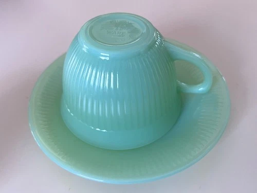 3 Sets Fire King Anchor Hocking JANE RAY Jadeite Cups and Saucers, Oven Ware USA