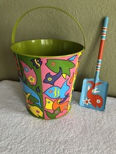 NOS RARE Vtg 1960 s Ohio Art Tin Lithograph Sand Bucket Pail Shovel Dolphins