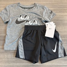 Toddler Boy 2T Nike Dri-Fit Shirt Short 2 Piece Set Black Gray Just Do It