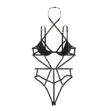 Victoria's Secret Strappy Teddy Underwired Unlined Bodysuit Black Size XL NWT