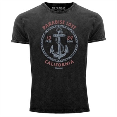 Neverless  Herren T-Shirt Vintage Shirt Printshirt Anker Motiv maritim