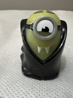 Tiny One Eyed green minion in black cape Plastic CAKE TOPPER