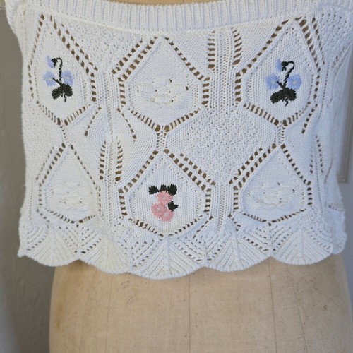 Anthropologie C&V Ivory Crochet Embroidered Womens Top L - Picture 7 of 11