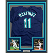 Framed Facsimile Autographed Edgar Martinez 35x39 Seattle Blue Reprint Jersey