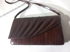 Vtg 80s EEL SKIN Clutch Purse Shoulder Bag Brown Leather Strap Retro VGC