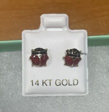 Red Ladybug Stud Earrings 14K Solid Yellow Gold With Safety Backing