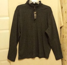 Van Heusen Sweater Mens Sz Medium Gray Knit Pullover 1/4 Zip Mock Neck Adult