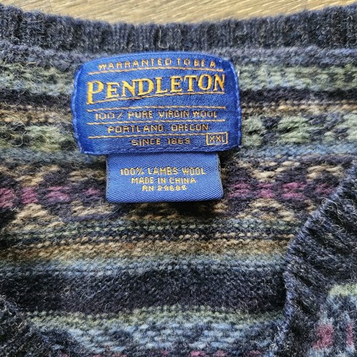Pendleton Vest Lambs wool XXL Sweater Vintage Navy Snow Aztec Pattern - Picture 4 of 5