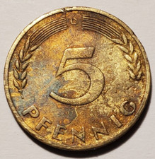 R, 5 Pfennig M&uuml;nze Coin DM Deutsche Mark Deutschland 1949 D, Umlaufgeld