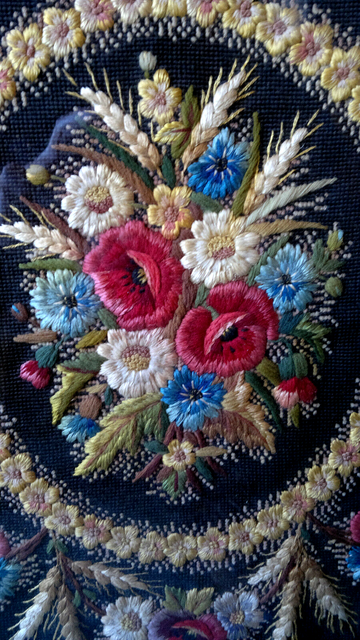Antique English 19thC Needlepoint ~ Embroidered Banner~Oak Framed 33.5" by 27.5" Antique English 19thC Needlepoint ~ Embroidered Banner~Oak Framed 33.5" by 27.5"