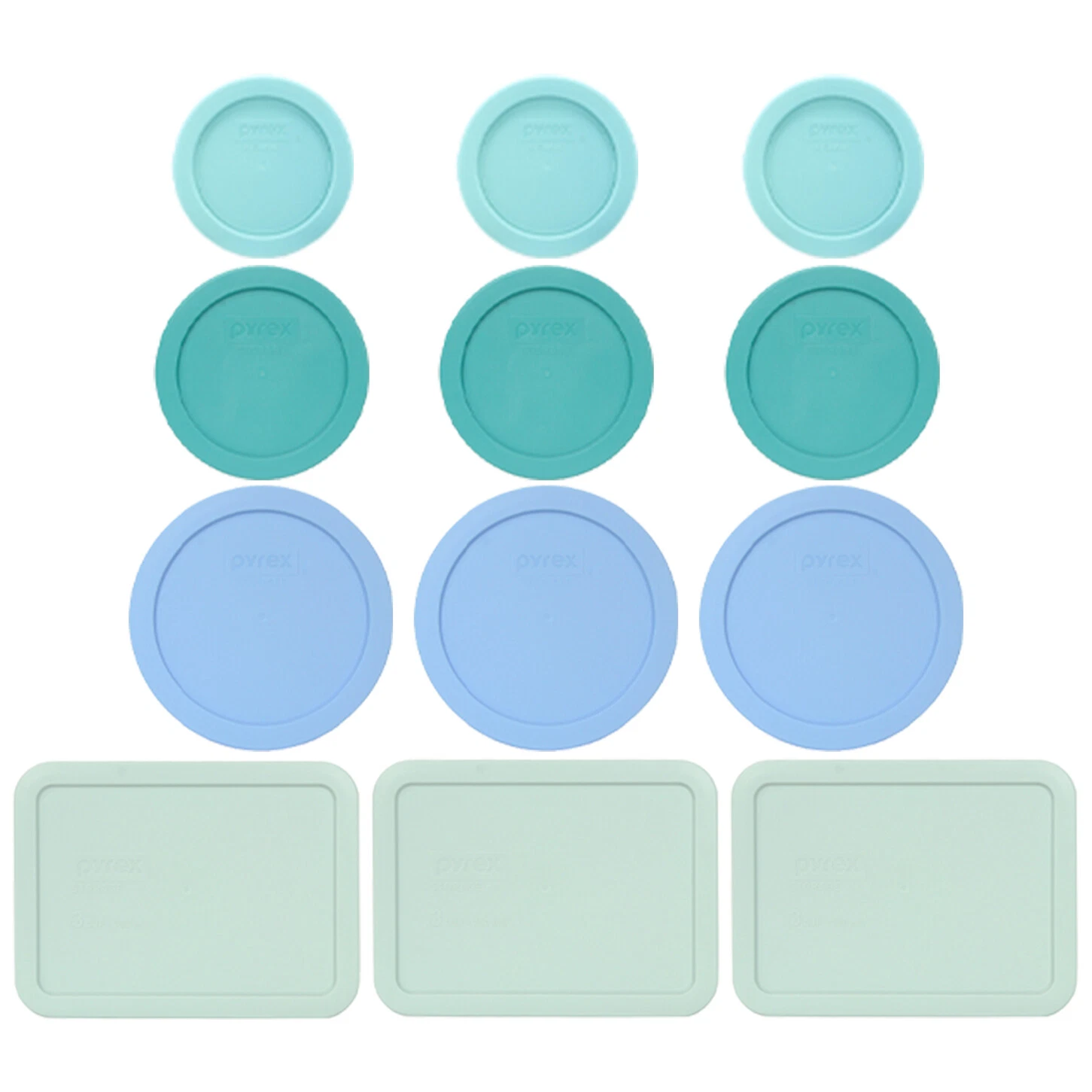 Pyrex 12 Lid Light Aquatic Shades Bundle for 7202, 7200, 7201, 7210 Glassware