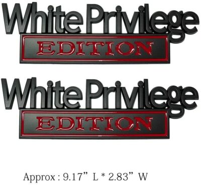 2X Big White Privilege Edition Emblems 3D Fender Badge (Big Size Black Red)
