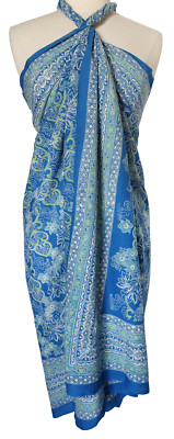 Hand Block Printed Sarong - Dahlia Blue - 100% Cotton