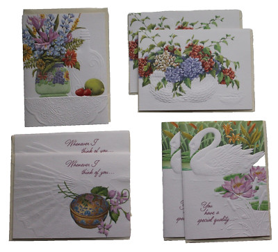 Vtg  1989 Current, Inc 7 Friendship Cards w/envelopes Floral Flowers Swan UNUSED