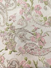 PINK GREEN GOLD Floral Paisley Brocade Fabric 60 in. Sold By The Yard