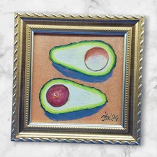 Avocado Fruit Original Painting Semi-Abstract Art for Kitchen Handmade Wall Art
