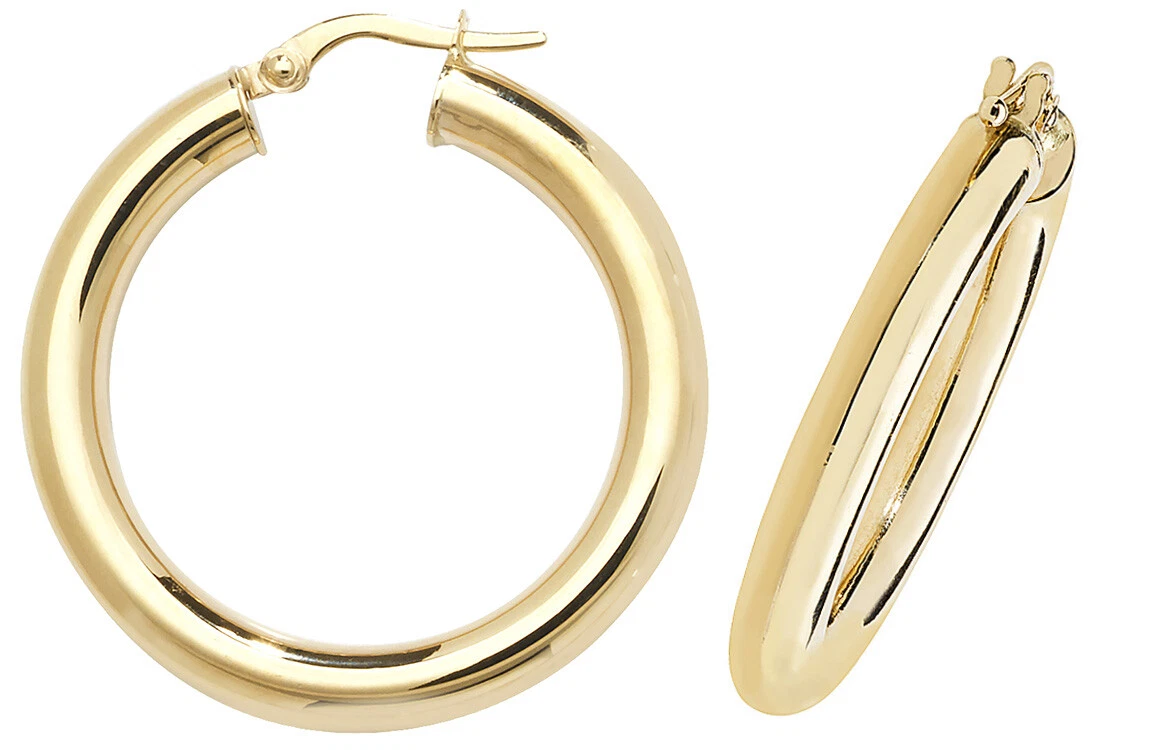 9CT GOLD HOOP EARRINGS ROUND CREOLE PLAIN POLISHED TUBE SLEEPERS LOOPS GIFT BOX