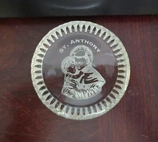 ST. ANTHONY OF PADUA vtg cut glass paperweight Patron Saint of Lost Things friar