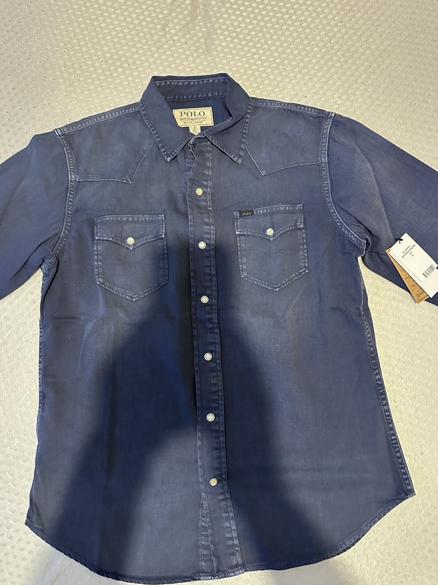 Ralph Lauren Polo Mens Western Denim Cotton Shirt Navy M New