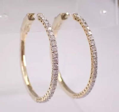 14K Yellow Gold Plated 2.00Ct Round Cut Moissanite Women's Huggie Hoop Earrings