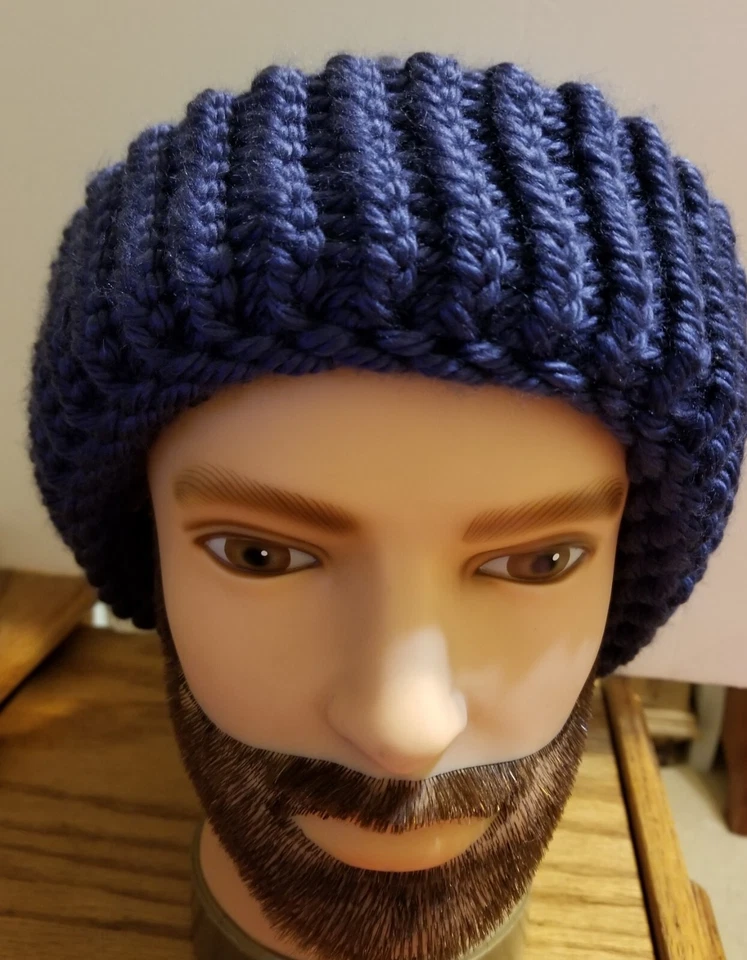 Gorro XL azul zafiro mezcla de lana extra grueso/cálido suave tejido a mano 100 % hecho a mano Foto 2 de 4