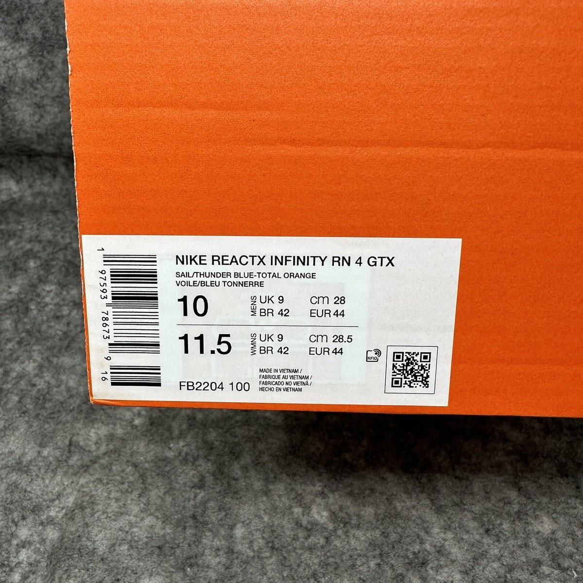 Nike React InfinityRN 4 GTX Running Shoes Men 10 Sail Orange 