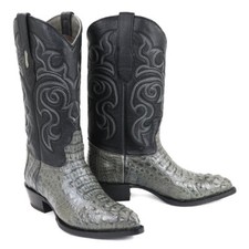 LOS ALTOS GRAY GENUINE CROCODILE CAIMAN HORNBACK J-TOE COWBOY BOOT D 990209