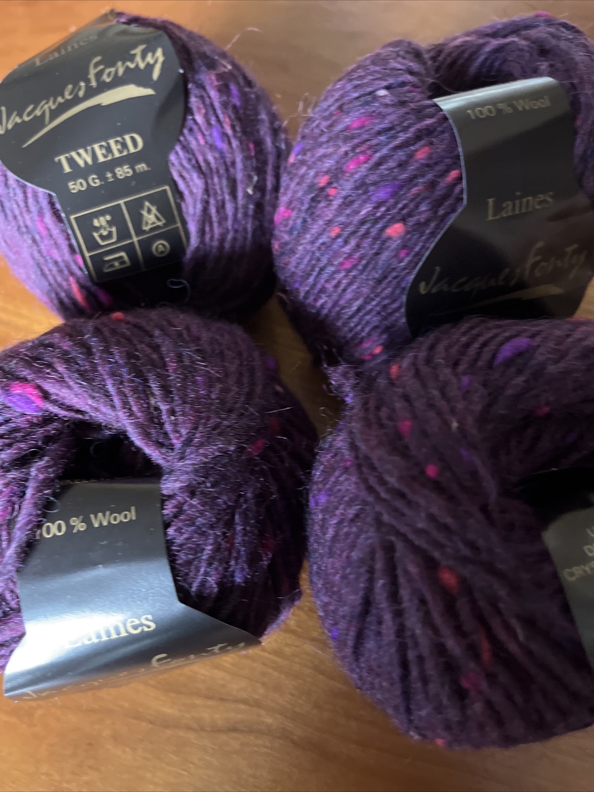 Laines Jacques Fonty Yarn (4) Skeins 50g Deep Purple 97 Tweed 100 Wool