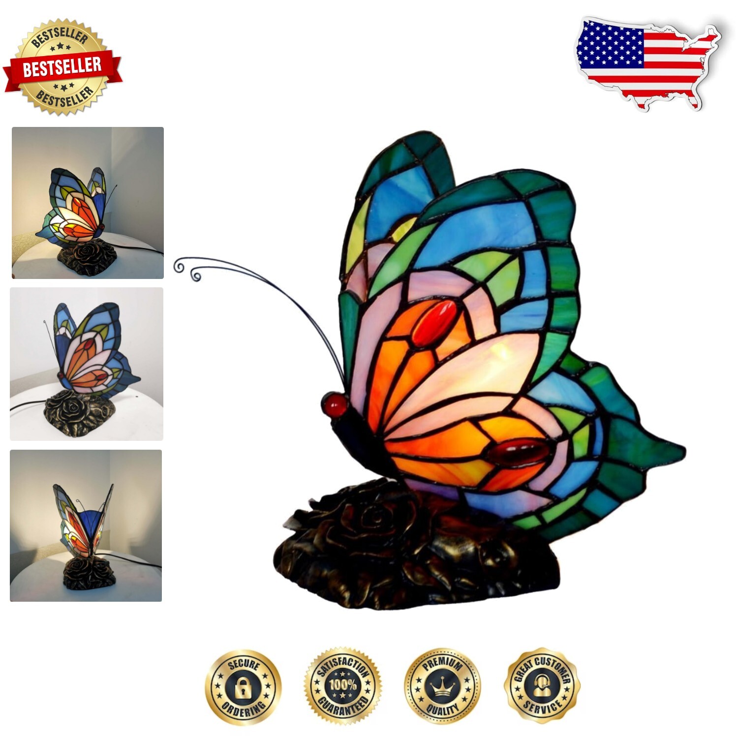 Lámpara de mesa mariposa vitral - Iluminar con colores vibrantes y arte