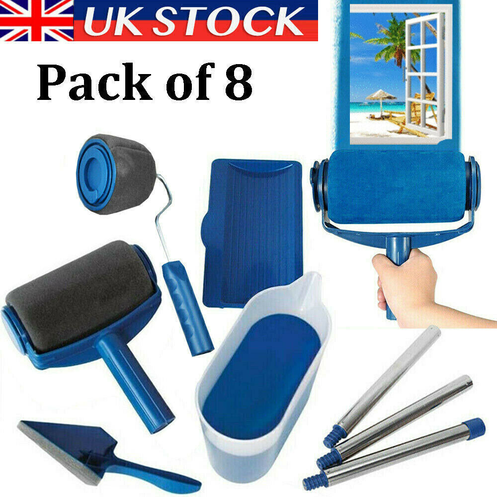 8PCS Paint Runner Pro Roller Brush Set Edger Handle Tool Kit DIY Wall