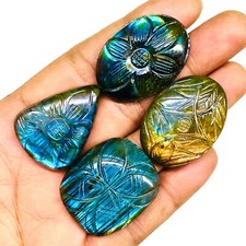 4 Pcs Natural Carved Labradorite 32-34mm Huge Pendant Size Loose Gemstones Lot
