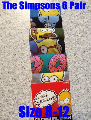 Simpsons 6pk casual crew mens novelty socks sz 8-12
