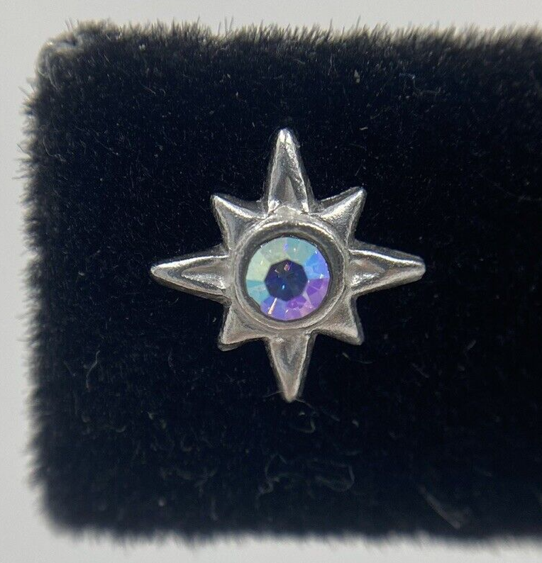 Sterling Silver North Star Stud Earrings with Sparkling Aurora Borealis Crystals