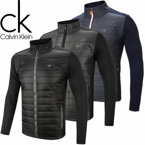 Calvin Klein Mens Hybrid Quilted Insulated Padded Full Zip Golf Jacket Charcoal/Black Small