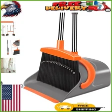 Broom and Dustpan Set with Built-in Comb Teeth - Perfect for Indoor & Outdoor