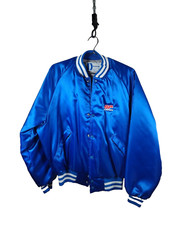 Dunbrooke Varsity Men Satin Nylon Jacket Snap Vtg 80s 90s Button Sz L USA Made
