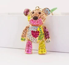 Adorable Jointed Bear Rhinestone Gold Key Chain Purse Backpack Charm Keychain