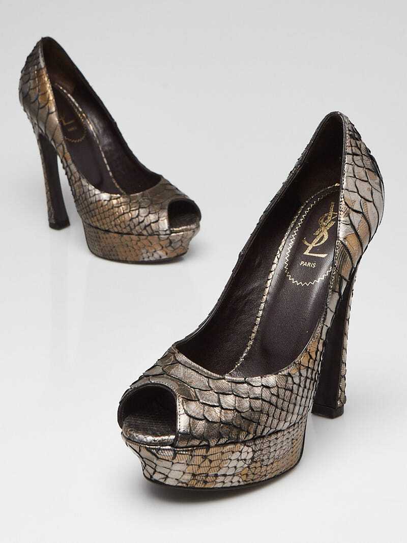 Yves Saint Laurent Grey Python Palais Peep Toe Pu… - image 1