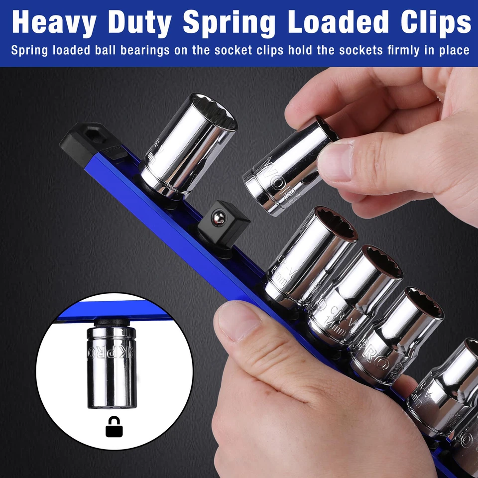 WORKPRO 3-PCS Magnetic Socket Organizer 1/4" 3/8" 1/2" Set Drive Socket Holder - Image 3 of 4