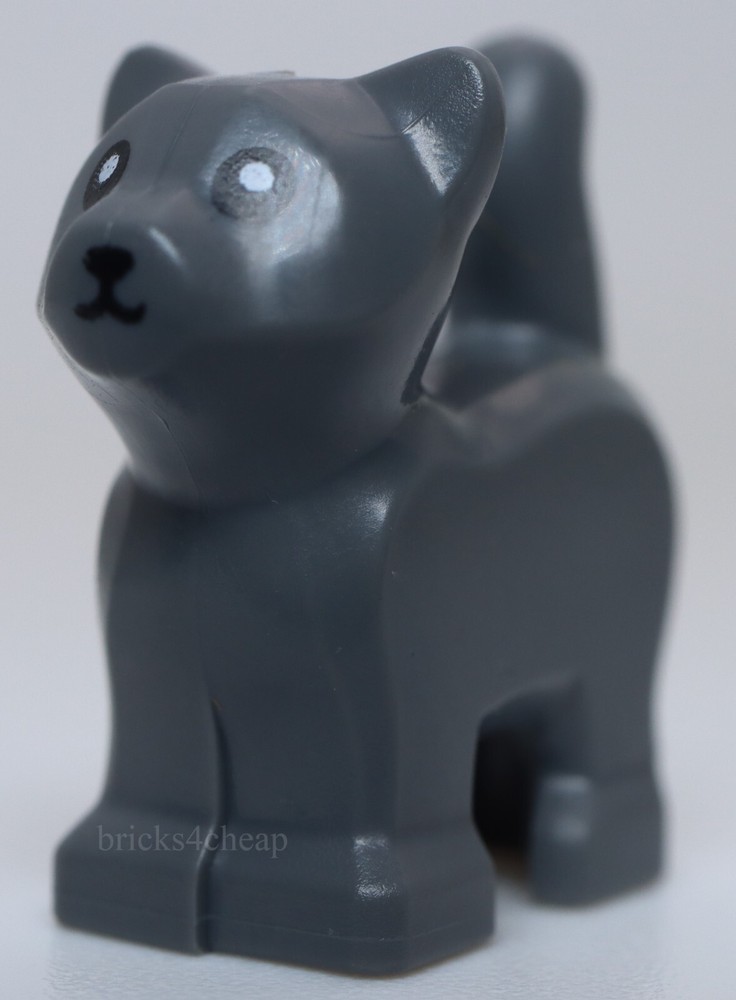 Lego Dark Bluish Gray Standing Kitten with Black Nose and Eyes