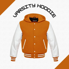Men's Varsity Baseball Letterman Wool Jacket Hoodie Leather Sleeves Jacket