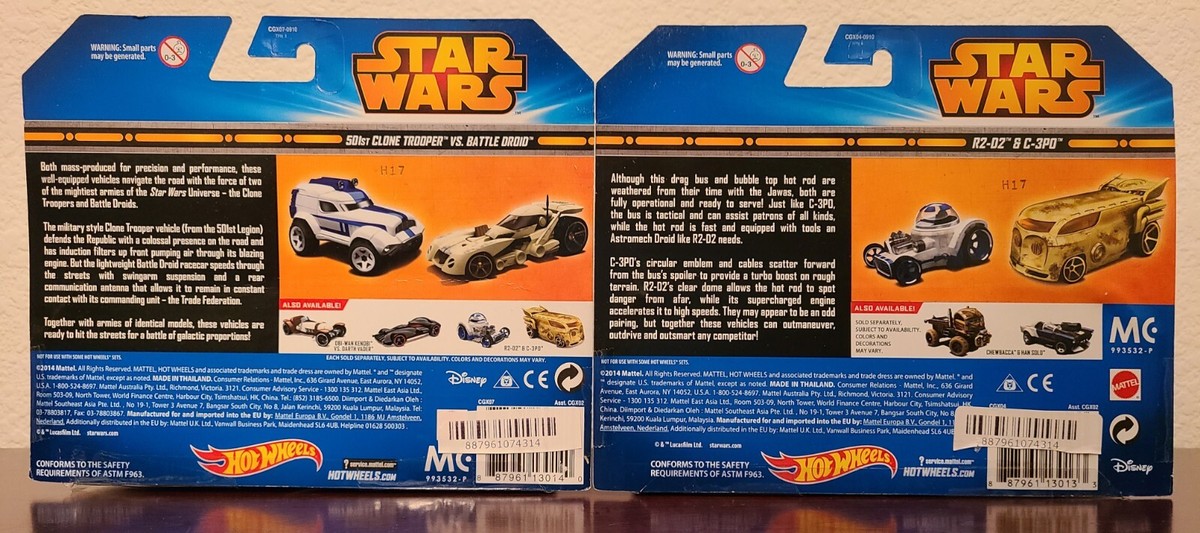2 Hot Wheels STAR WARS Character Car 2 Pk R2-D2 & C-3PO, Clone