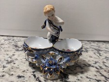 Antique Derby Porcelain Cherub Double Salt Dip