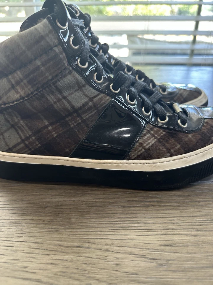 Jimmy Choo 女式格子面料高帮运动鞋黑色 × 棕色 9 (40) 码 🔥 — 第 3/4 张图片