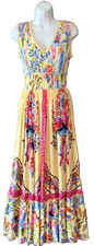 NWT ME 2 MAGIC Yellow Tropical Parrots Gold Stripe Bohemian Maxi Dress 1X 2X
