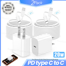 2X For iPhone Air 17 16 15 iPad Fast Charger USB C To USB-C 20W Cube PD 60W Cord