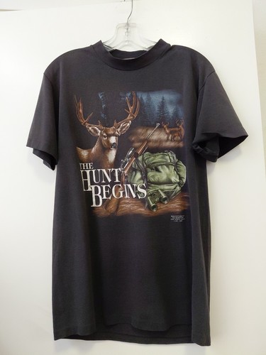 Camiseta vintage emblema 3D puntada única rara 1992 The Hunt Begins CMJ grande