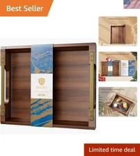 Acacia Wood Ottoman Tray - Rustic Serving Tray with Handles