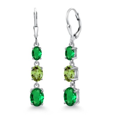 925 Sterling Silver Nano Emerald 3 Stone Dangle Earrings For Women (4.10 Cttw,